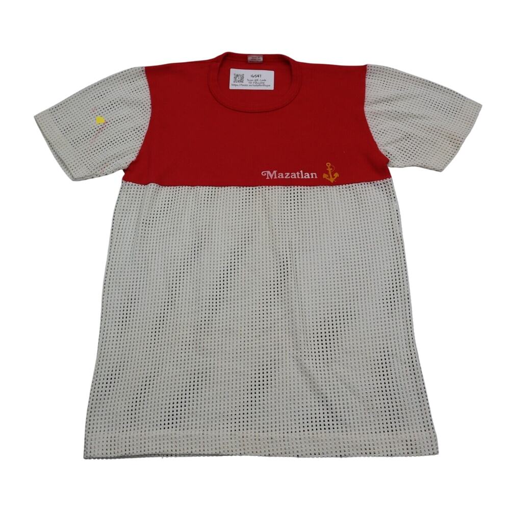 Windsor Shirt Mens S Red White Short Sleeve Crew Neck Mesh Casual T Shirt
